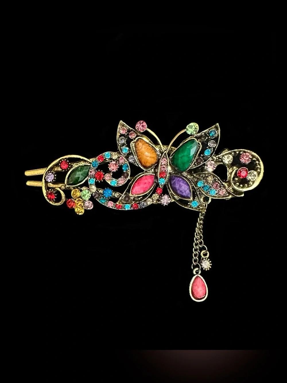 Multicolor Rhinestone Butterfly Hair Clip